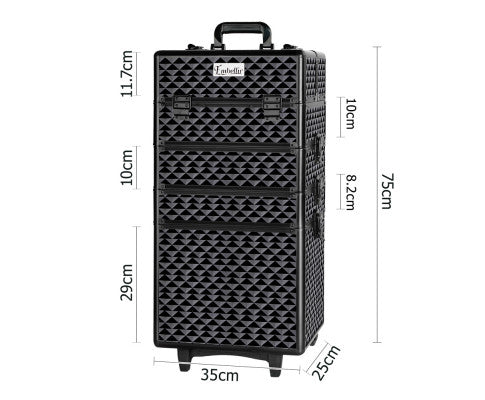 case-mu-4t-081-dibk-01 Embellir 7 in 1 Portable Cosmetic Beauty Makeup Trolley - Diamond Black