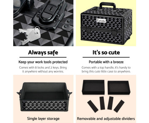 case-mu-4t-081-dibk-03 Embellir 7 in 1 Portable Cosmetic Beauty Makeup Trolley - Diamond Black