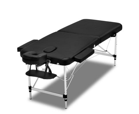 mt-alum-2fold-bk-75-00 Livemor 2 Fold Portable Aluminium Massage Table - Black
