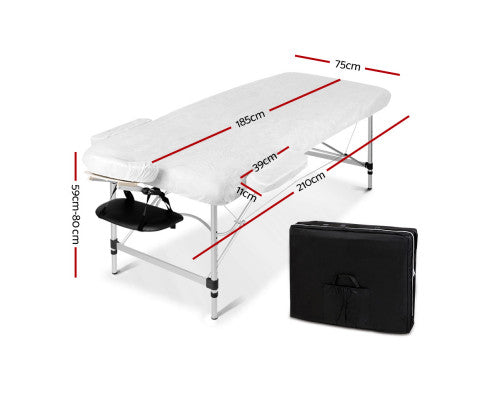 mt-alum-2fold-bk-75-01 Livemor 2 Fold Portable Aluminium Massage Table - Black