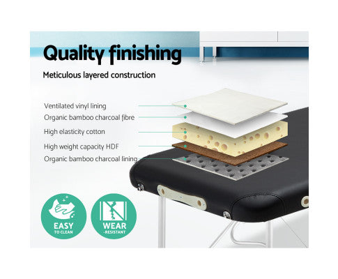 mt-alum-2fold-bk-75-03 Livemor 2 Fold Portable Aluminium Massage Table - Black