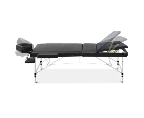 Livemor 3 Fold Portable Aluminium Massage Table - Black