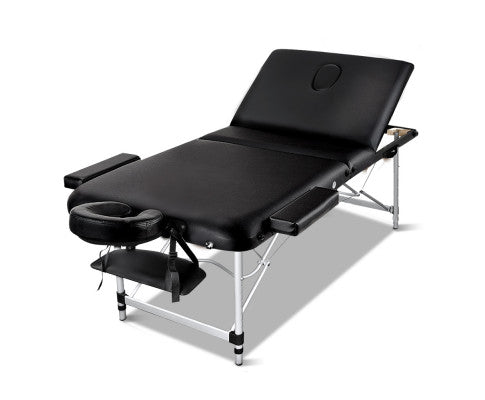 mt-alum-ga301-bk-80-00 3 Fold Portable Aluminium Massage Table - Black